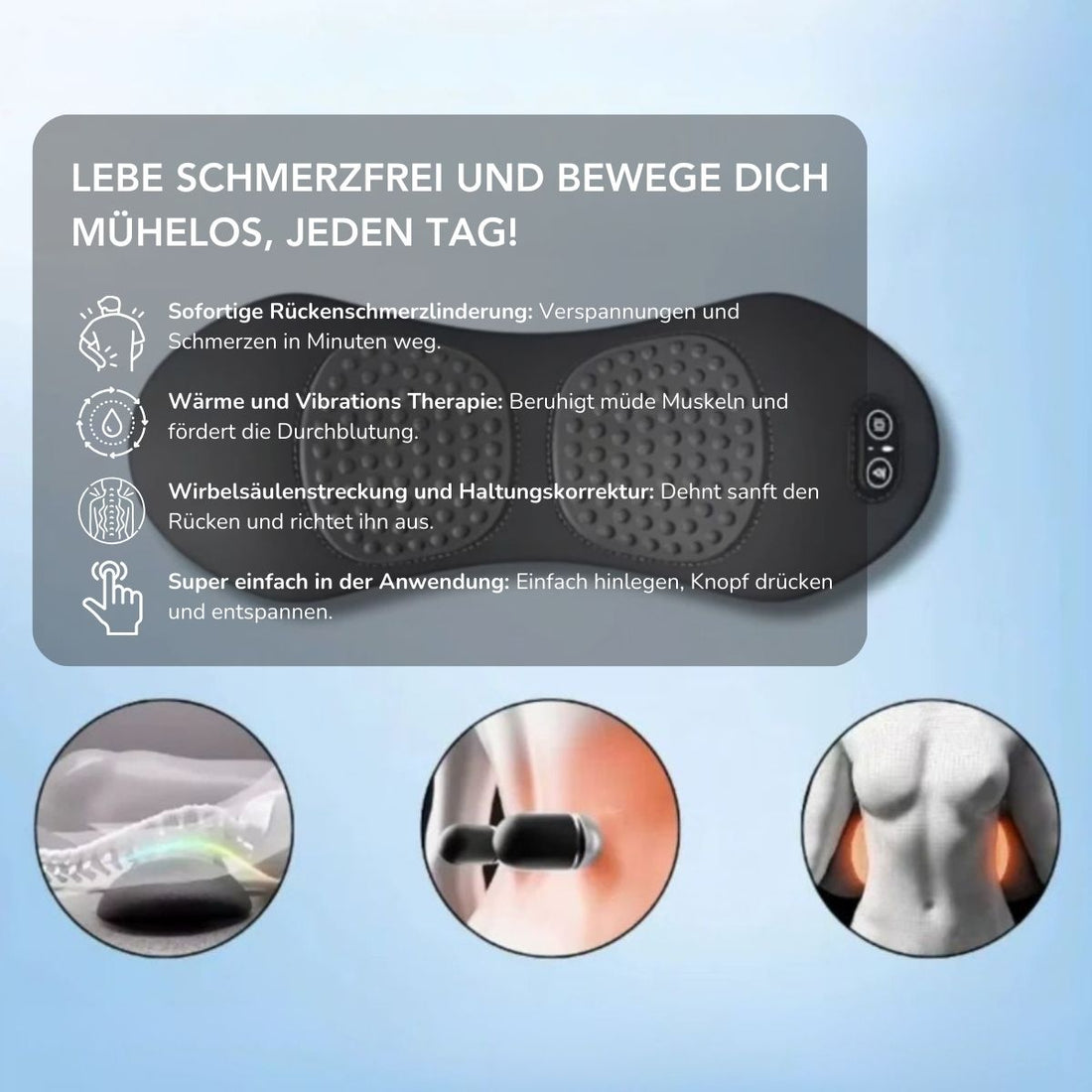 Serenosole™ FlexRelief | Sofortige Linderung von Rückenschmerzen mit Wärme und Vibration | Schlauester Rückenmassagegerät 2025