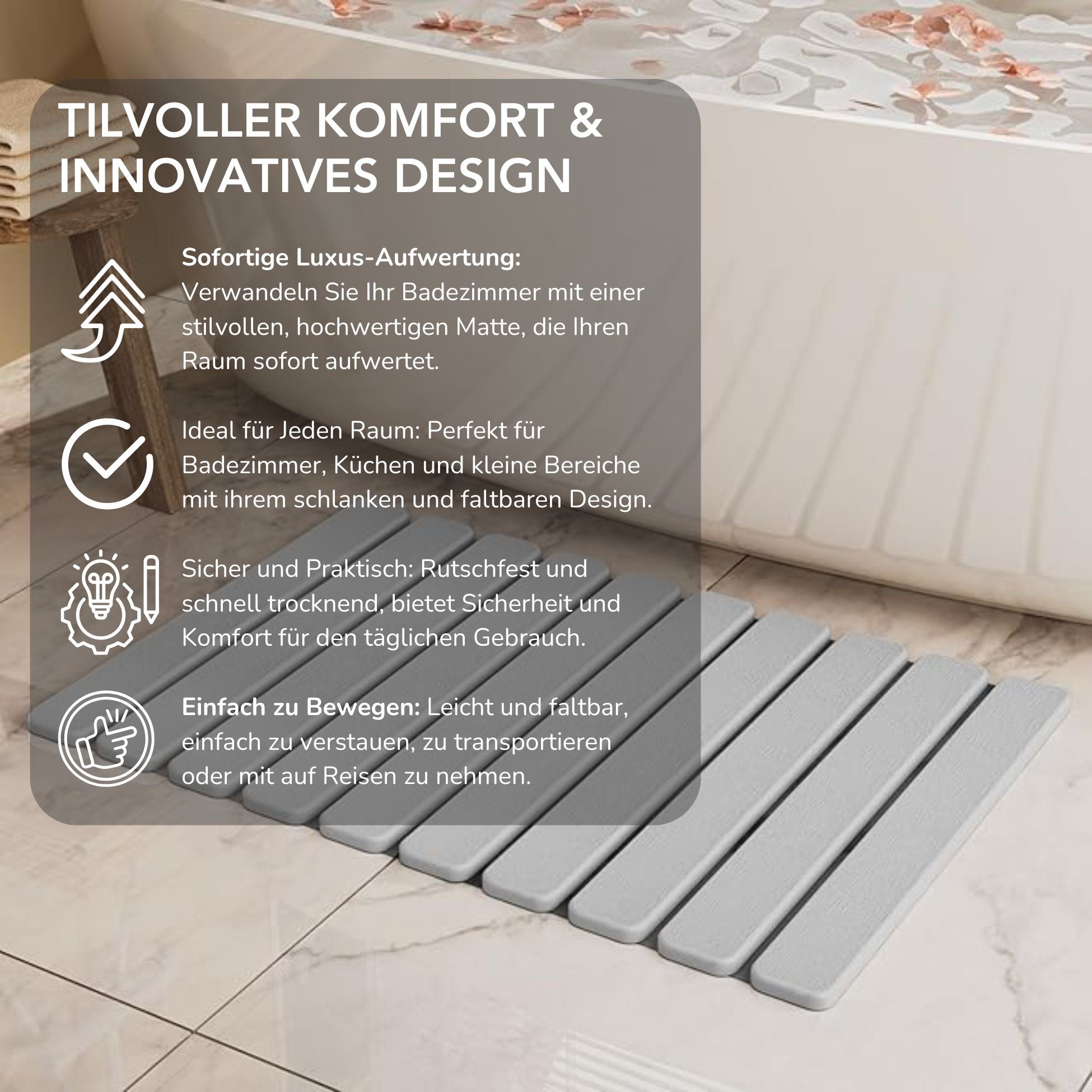 Serenosole™ FoldDry Faltbare Stein-Badematte | Trocknet super schnell und lässt sich leicht zusammenfalten | Schnellst Trocknende Matte 2024
