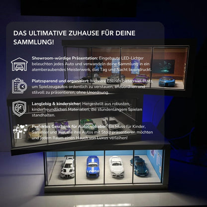 Serenosole™ GlowGarage | Präsentiere deine Autos stilvoll mit atemberaubender Showroom-LED-Beleuchtung | Bestes Spielzeugauto-Garage 2025