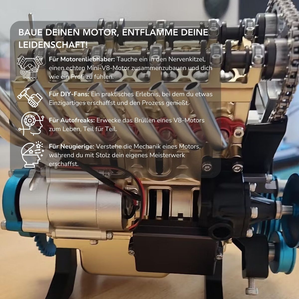 Serenosole™ EngineCrafter V8-Motor | Bauen, lernen und deinen eigenen Mini-V8-Motor starten