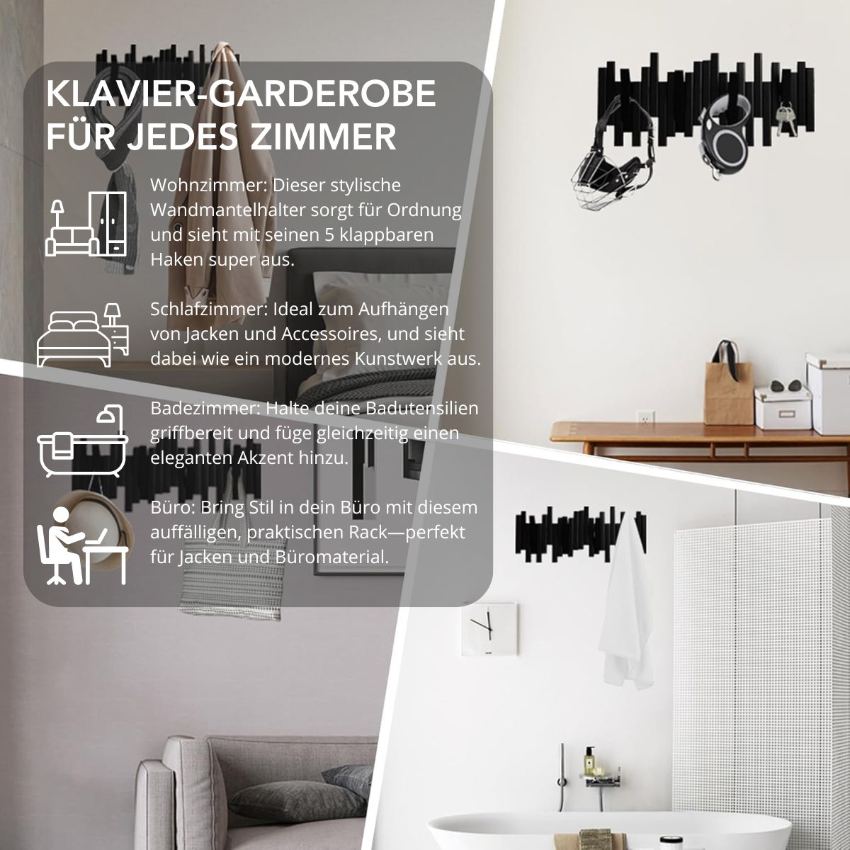 Serenosole™ FlexiHang Klavier-Kleiderständer | Hält alles organisiert und maximiert den Platz an der Wand | Stilvolles Wandgarderobe 2024